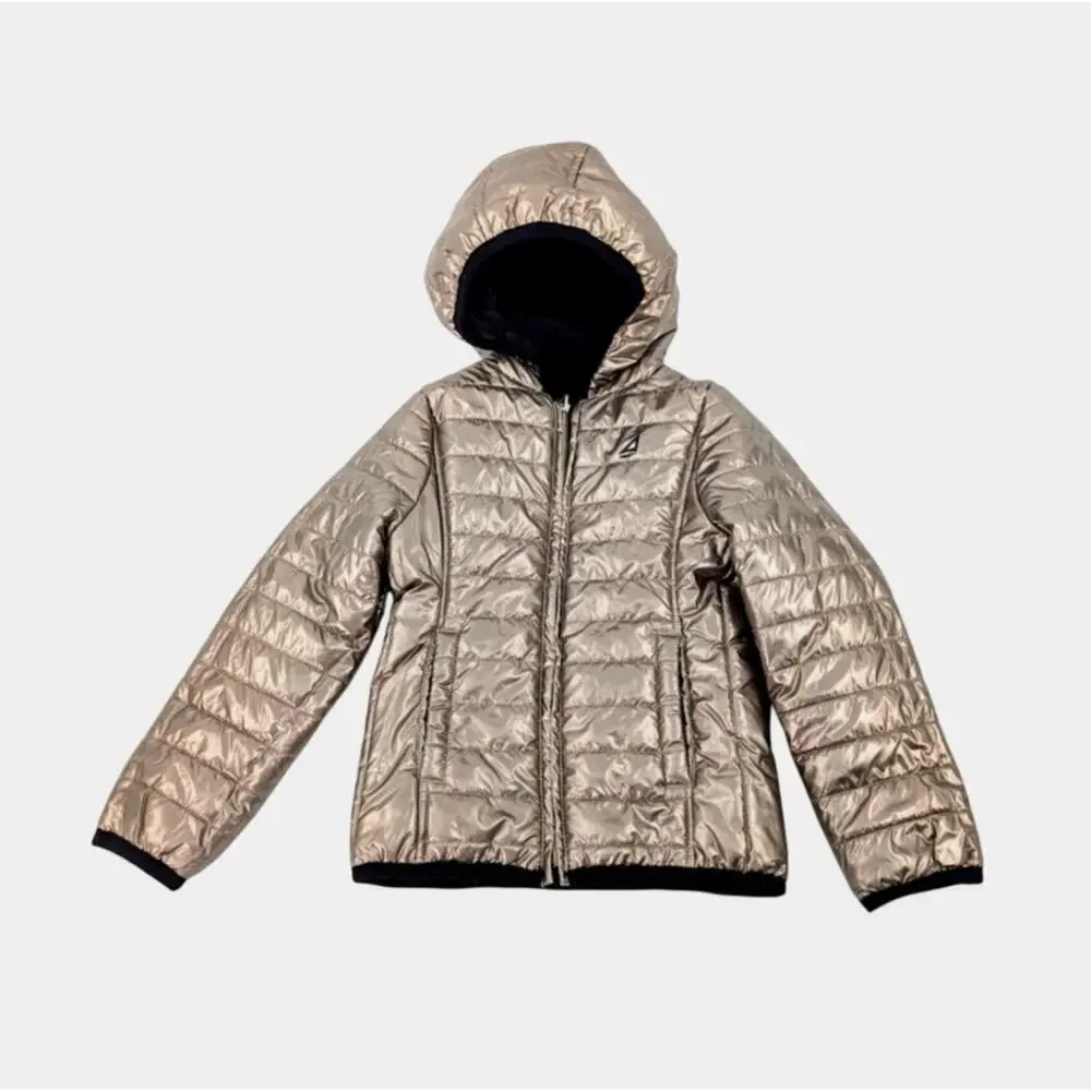 Atlantis Weathergear Puffer‎ Jacket Girl 5/6 Metallic Gold Tone Black Reversible